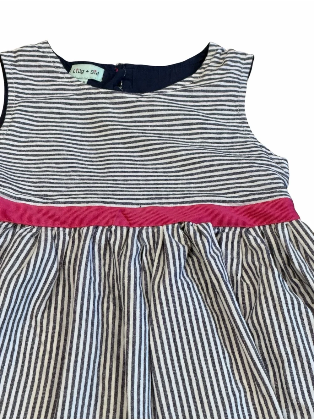 Like New, Lilly & Sid, Sleeveless Navy & White Striped Dress with Appliqué, 4-5